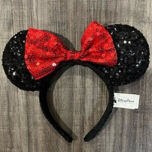 Disney Parks Authentic Sequin Minnie Mouse Ears Headband With Bow